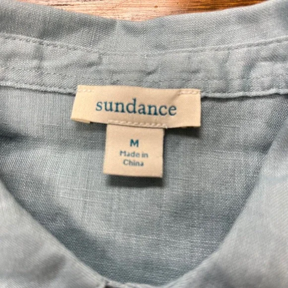 SUNDANCE Blue Katina Linen Pintuck Tunic Shirt Sz M Pleated Boho Travel‎ Relaxed - Picture 5 of 14